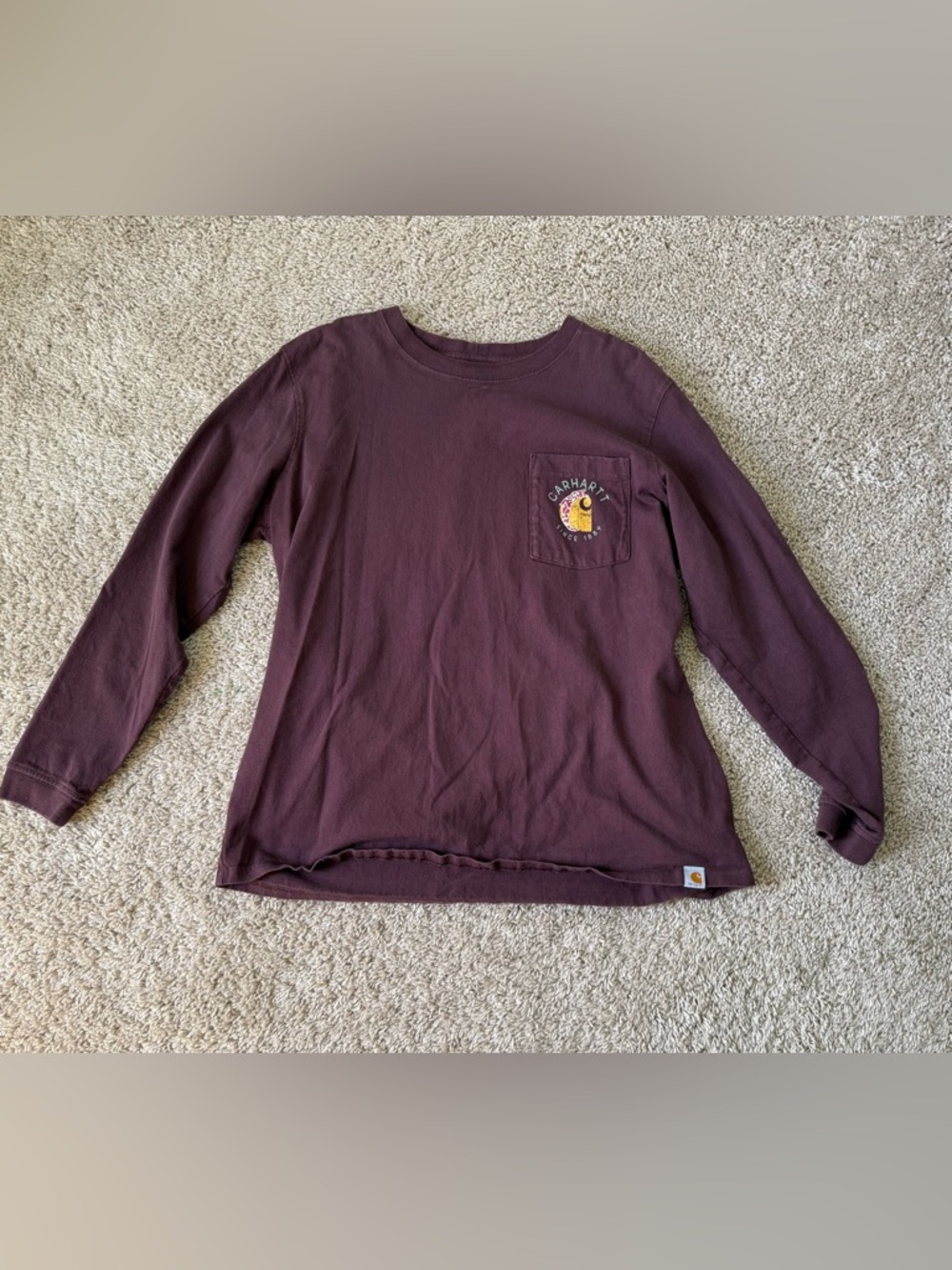 Carhartt women’s Long-Sleeve Pocket Tee in Deep Burgundy